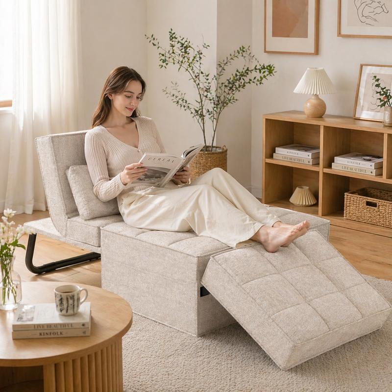 Sofá cama convertible con respaldo ajustable en 5 niveles, otomana tapizada multifuncional, sofá tapizado ajustable, muebles para sala de estar (gris, compatible con camas).